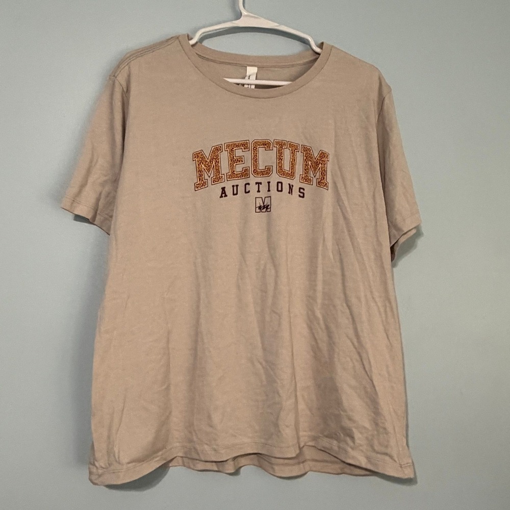 Mecum Auctions T-Shirt Women's XL Tan Leopard Print Logo Bella Canvas Tee‎ 0999